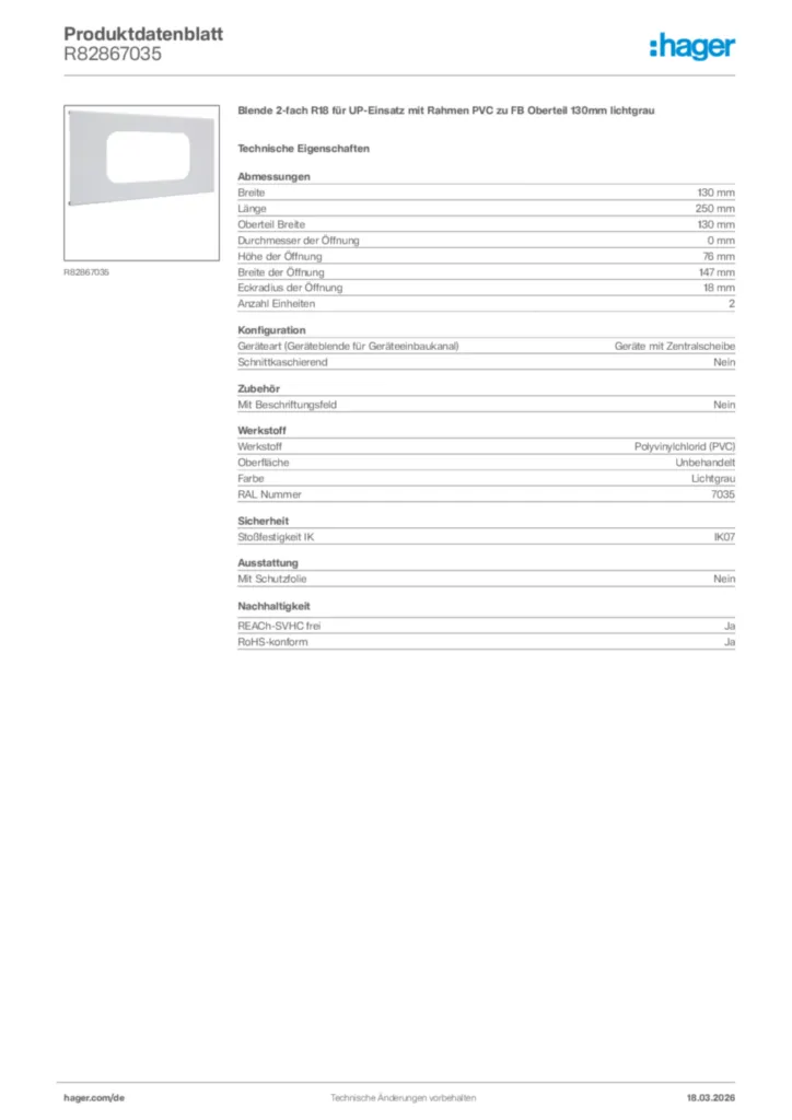 Bild Hager Produktdatenblatt R82867035 | Hager Deutschland