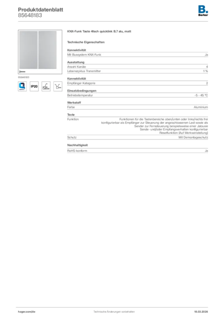 Bild Berker Produktdatenblatt 85648183 | Hager Deutschland