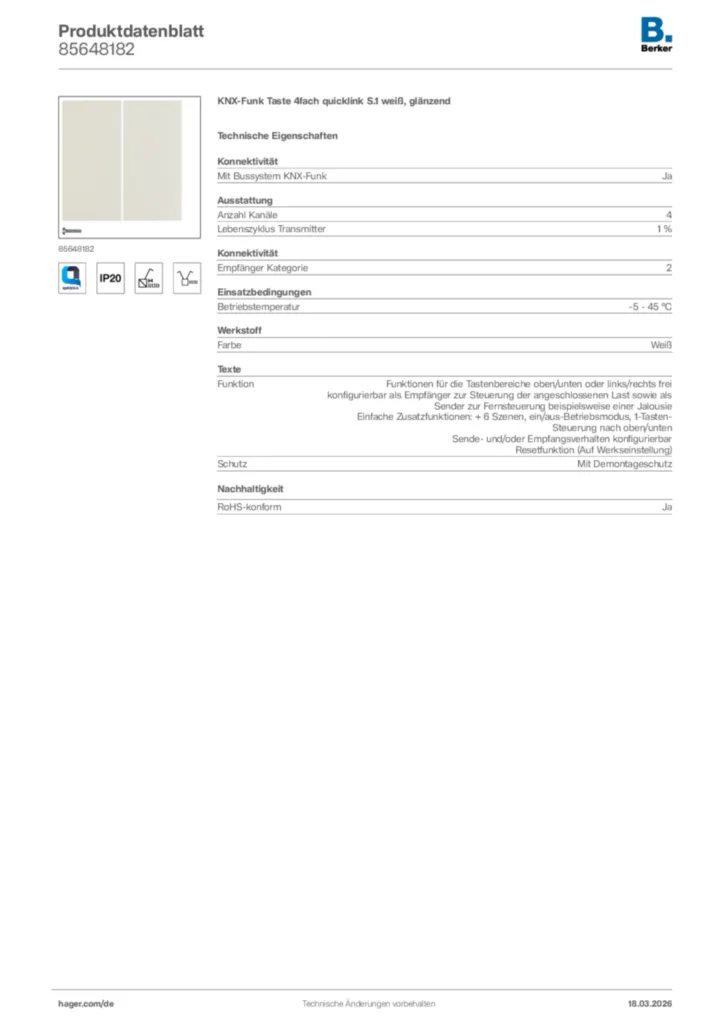 Bild Berker Produktdatenblatt 85648182 | Hager Deutschland