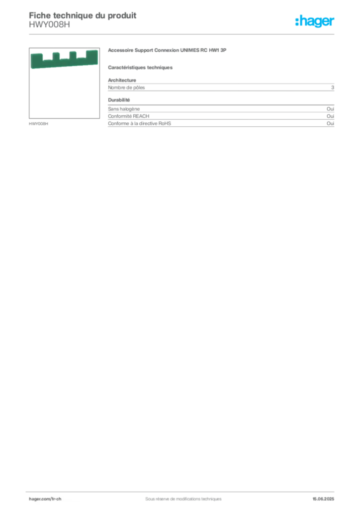 Image Hager Fiche technique du produit HWY008H | Hager Suisse