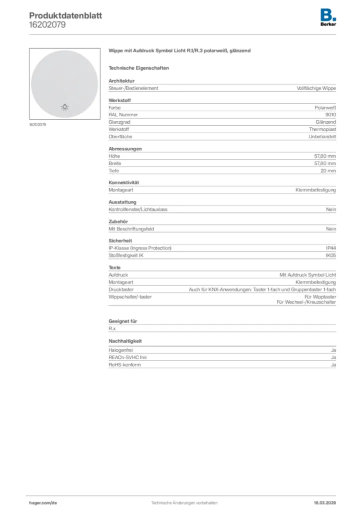 Bild Berker Produktdatenblatt 16202079 | Hager Deutschland