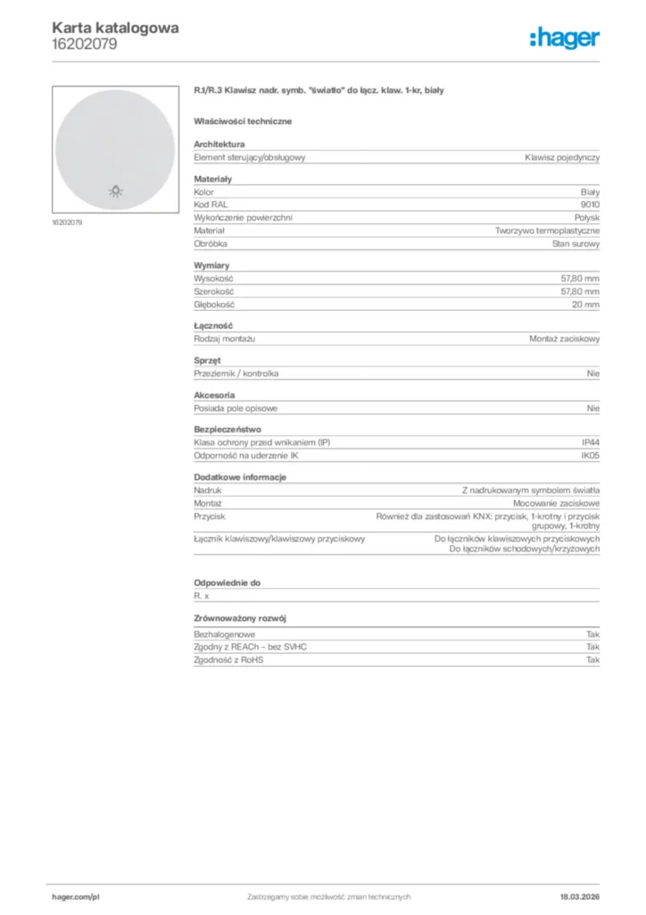 Zdjęcie Hager Karta katalogowa 16202079 | Hager Polska