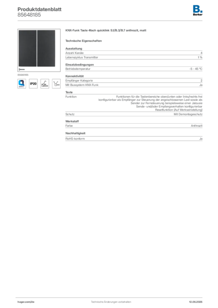 Bild Berker Produktdatenblatt 85648185 | Hager Deutschland