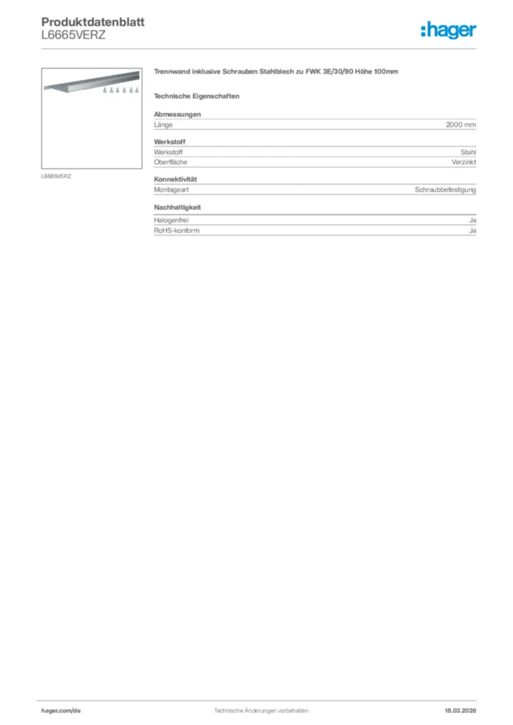 Bild Hager Produktdatenblatt L6665VERZ | Hager Deutschland