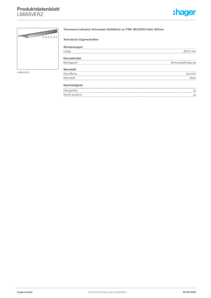 Bild Hager Produktdatenblatt L6665VERZ | Hager Deutschland