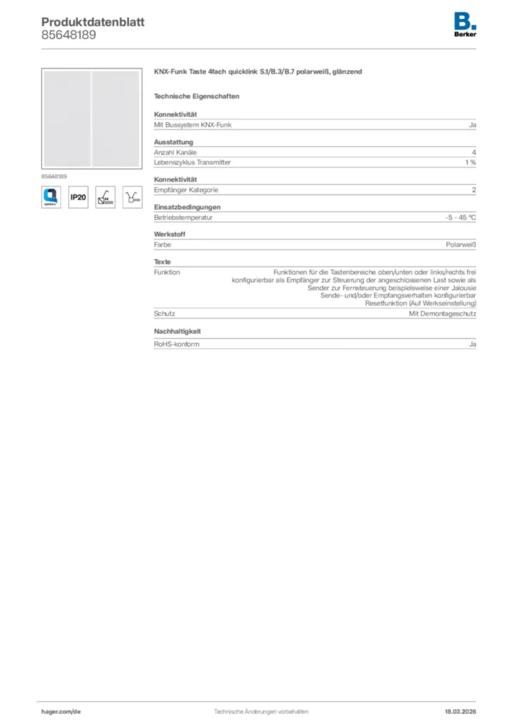 Bild Berker Produktdatenblatt 85648189 | Hager Deutschland
