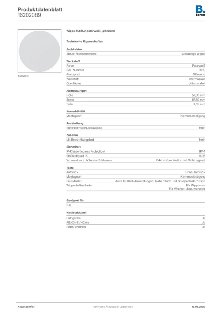 Bild Berker Produktdatenblatt 16202089 | Hager Deutschland