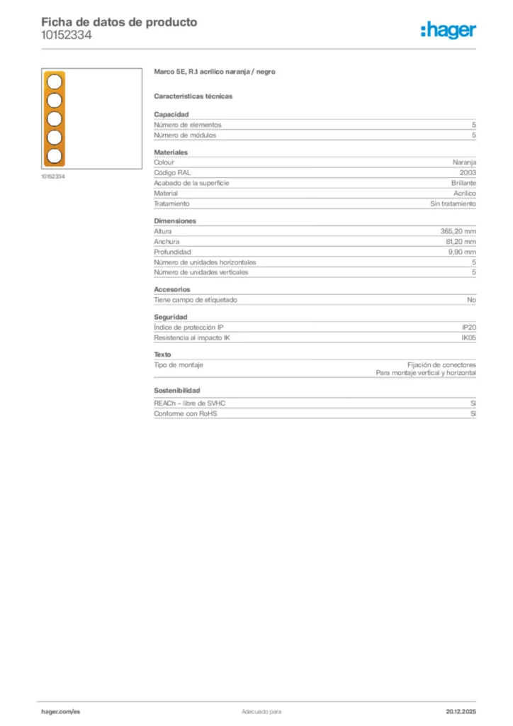 Imagen Hager Ficha de datos de producto 10152334 | Hager España
