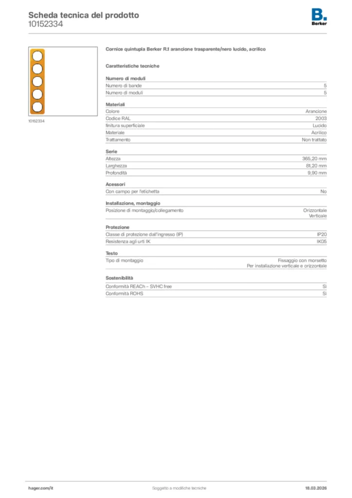 Immagine Berker Scheda tecnica del prodotto 10152334 | Hager Italia