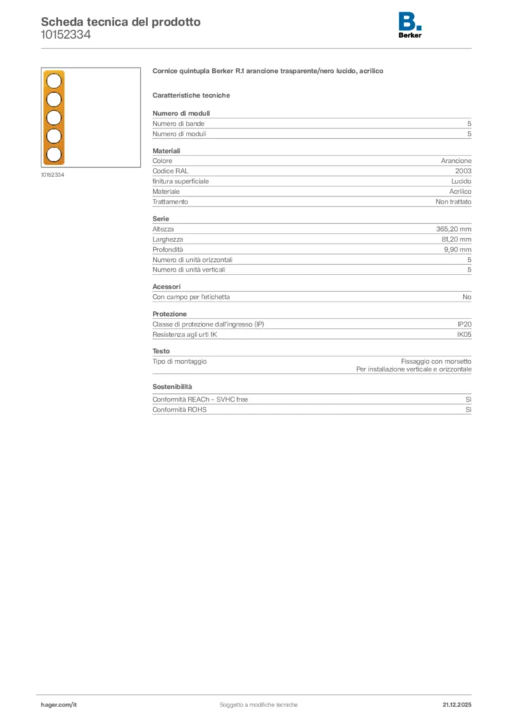 Immagine Berker Scheda tecnica del prodotto 10152334 | Hager Italia