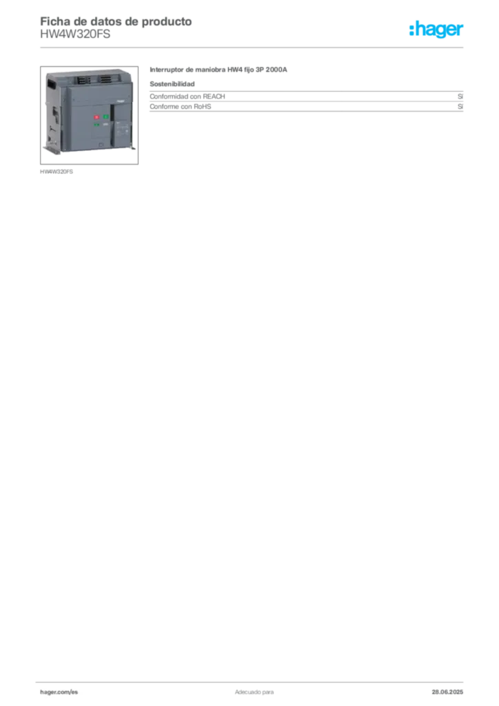 Imagen Hager Ficha de datos de producto HW4W320FS | Hager España