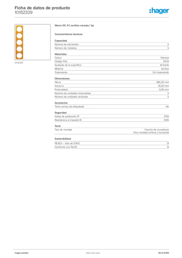 Imagen Hager Ficha de datos de producto 10152339 | Hager España