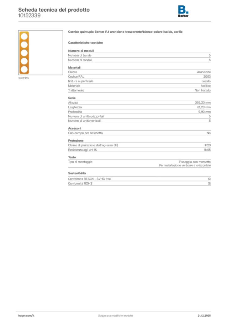 Immagine Berker Scheda tecnica del prodotto 10152339 | Hager Italia