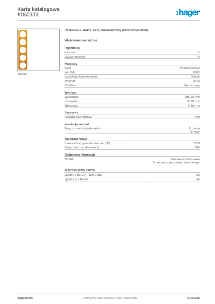 Zdjęcie Hager Karta katalogowa 10152339 | Hager Polska