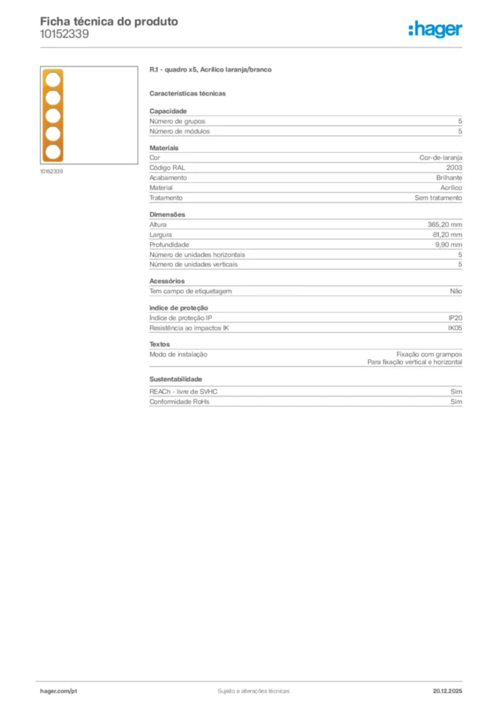 Imagem Hager Ficha técnica do produto 10152339 | Hager Portugal