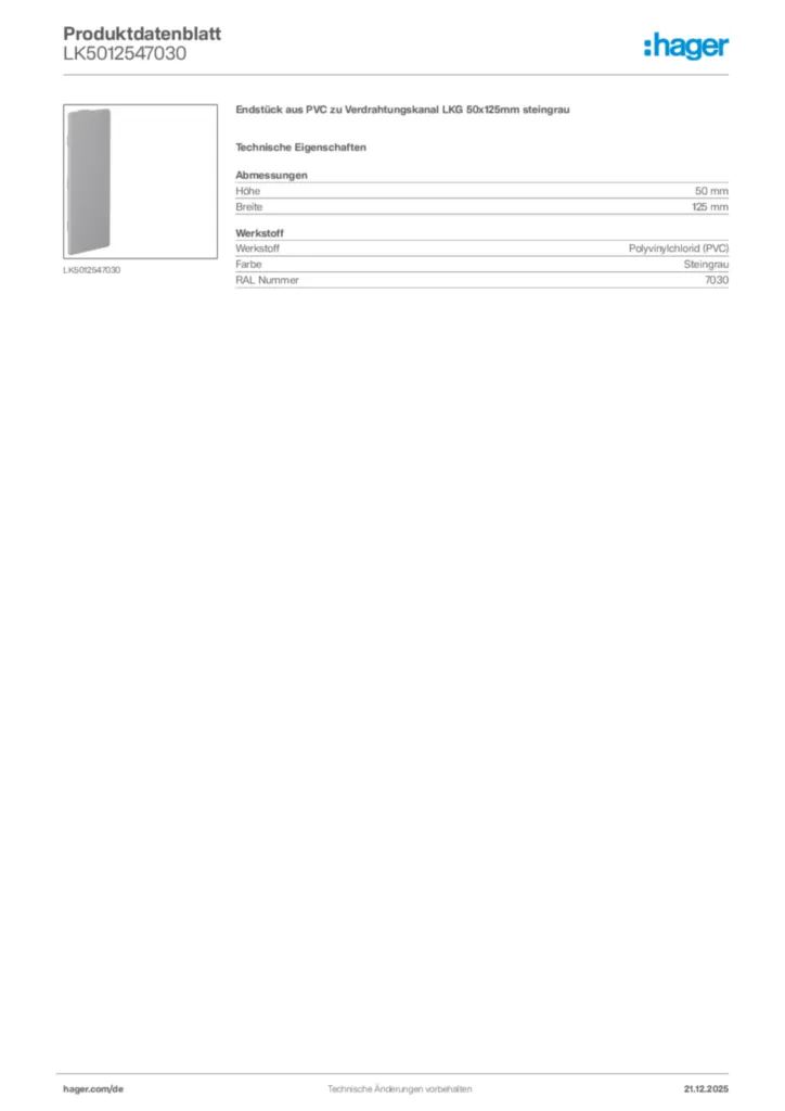 Bild Hager Produktdatenblatt LK5012547030 | Hager Deutschland