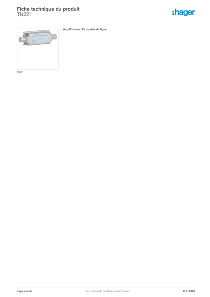 Image Hager Fiche technique du produit TN221 | Hager France