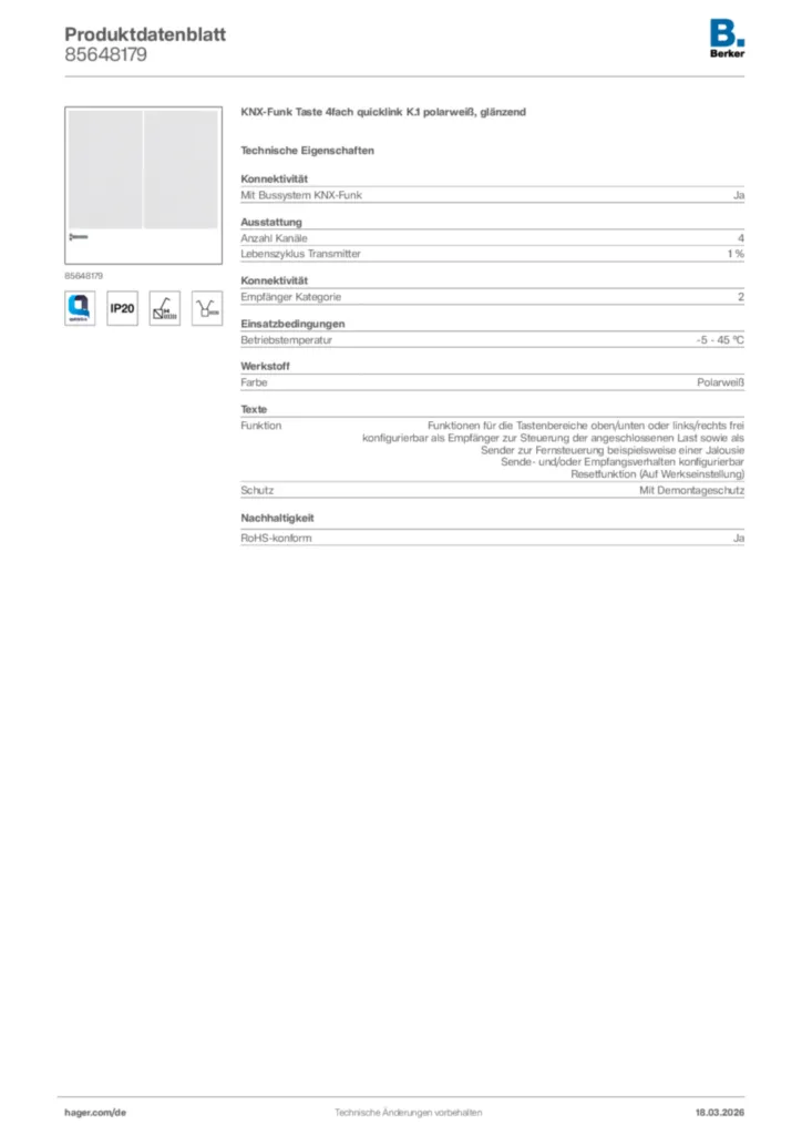 Bild Berker Produktdatenblatt 85648179 | Hager Deutschland