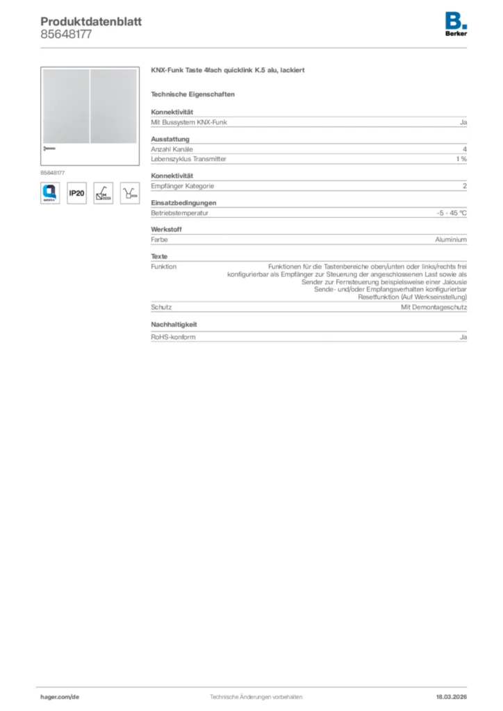 Bild Berker Produktdatenblatt 85648177 | Hager Deutschland
