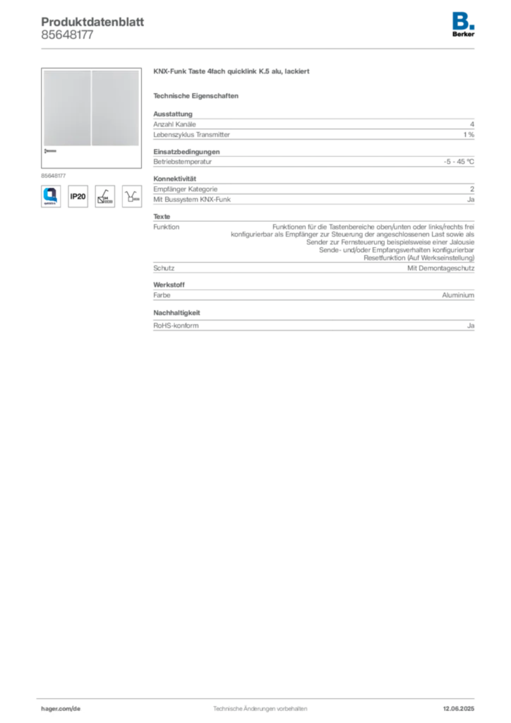 Berker Produktdatenblatt 85648177