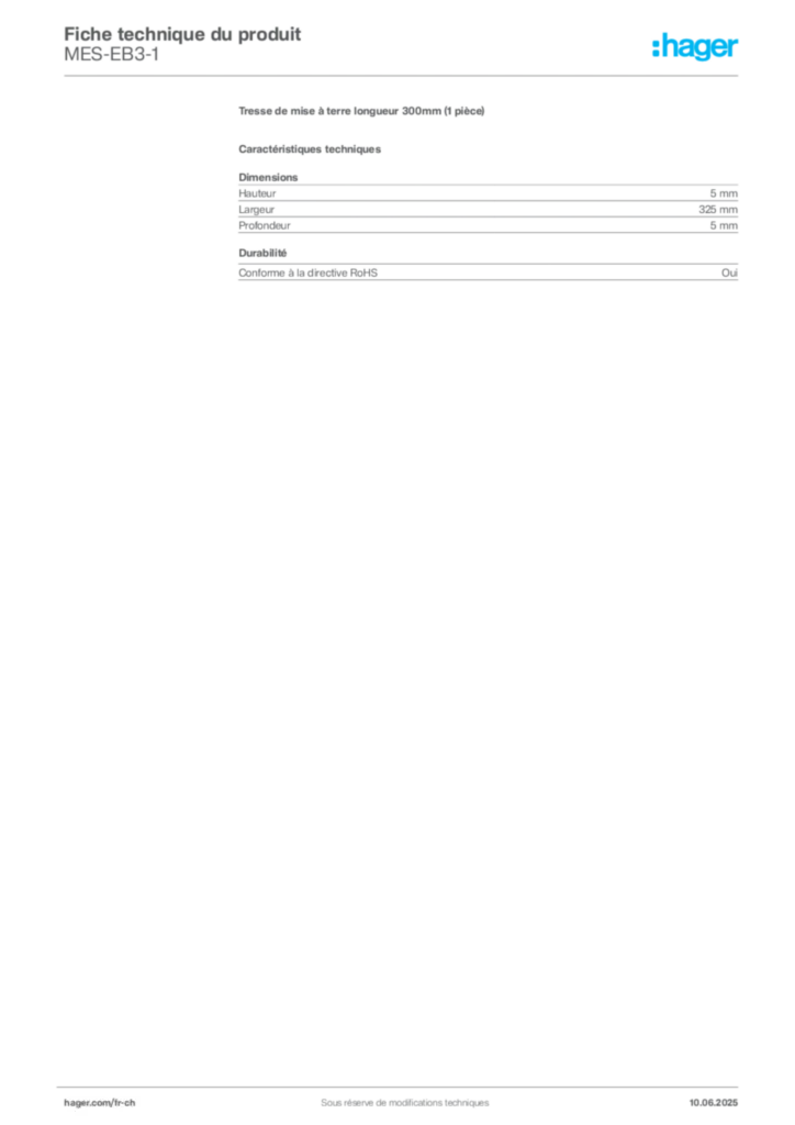 Image Hager Fiche technique du produit MES-EB3-1 | Hager Suisse
