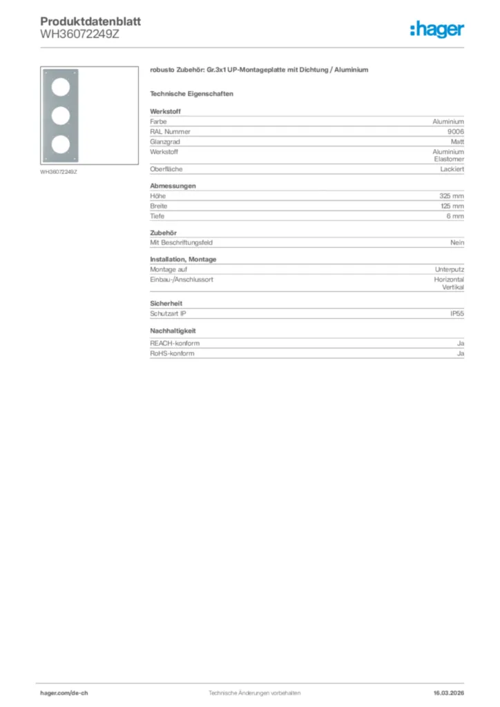 Bild Hager Produktdatenblatt WH36072249Z | Hager Schweiz