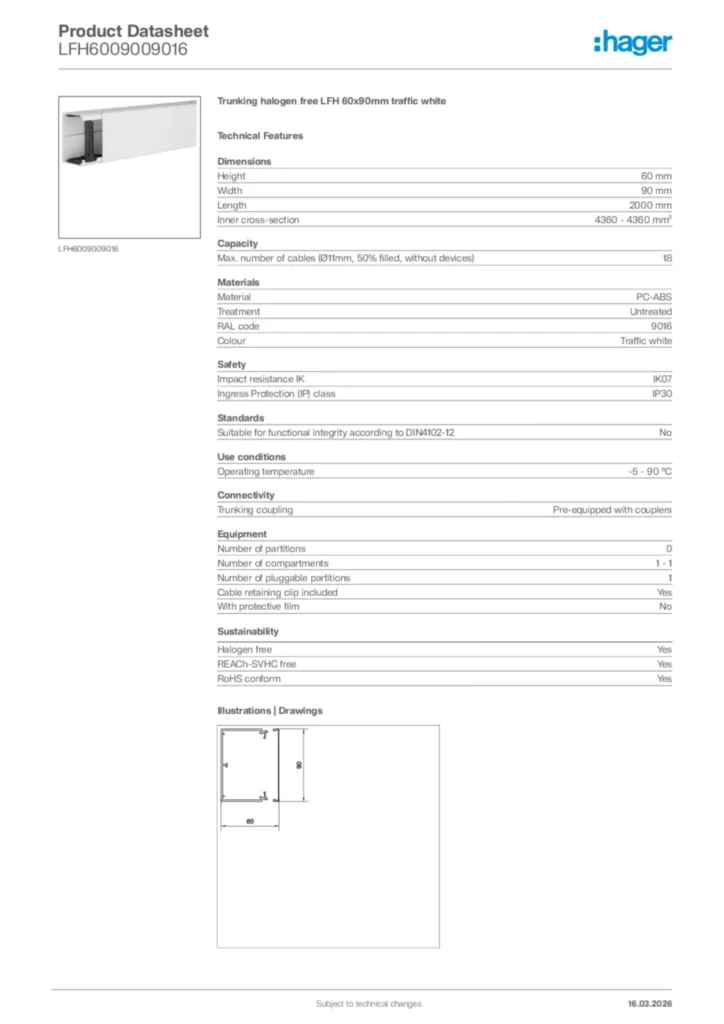 Image Hager Product data sheet LFH6009009016  | Hager Africa