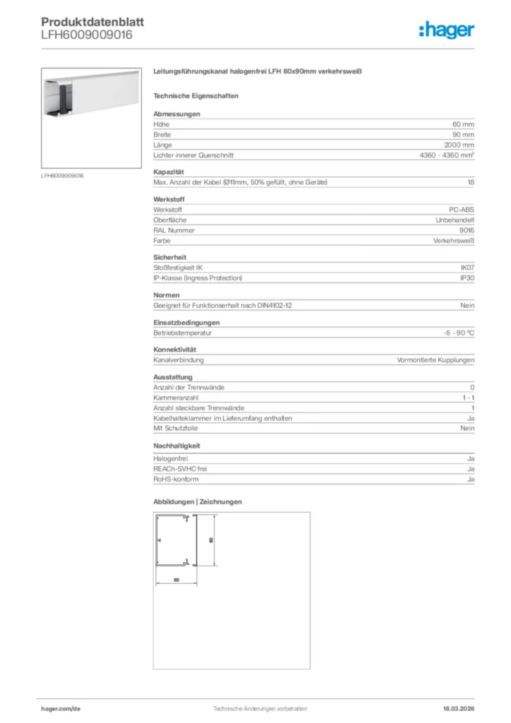 Bild Hager Produktdatenblatt LFH6009009016 | Hager Deutschland