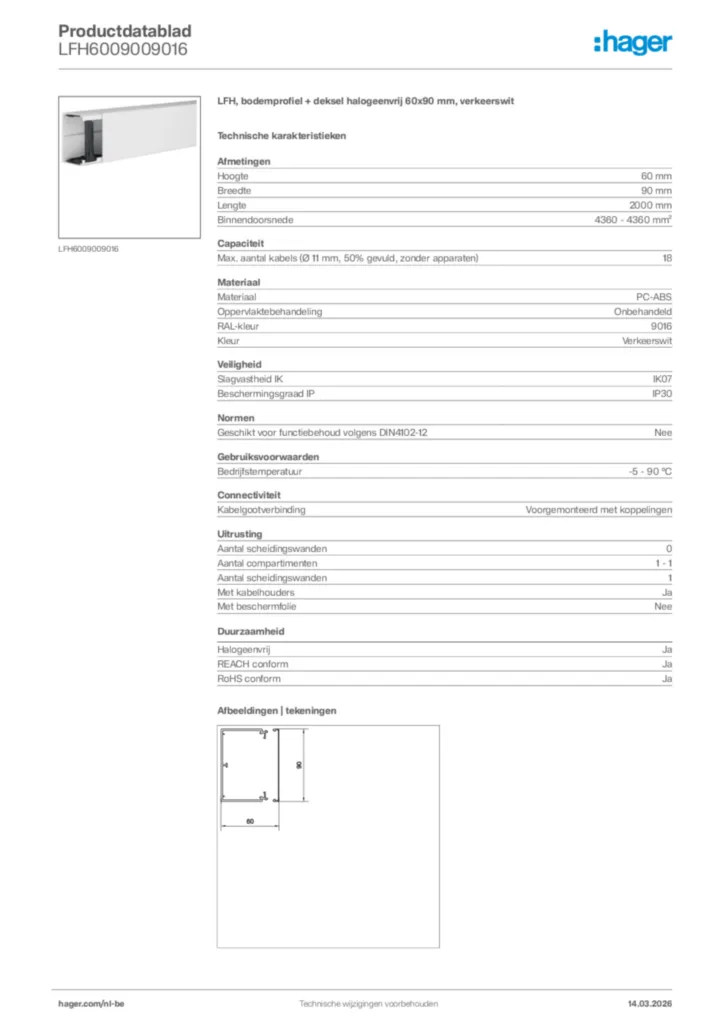 Afbeelding Hager Productdatablad LFH6009009016 | Hager Belgium
