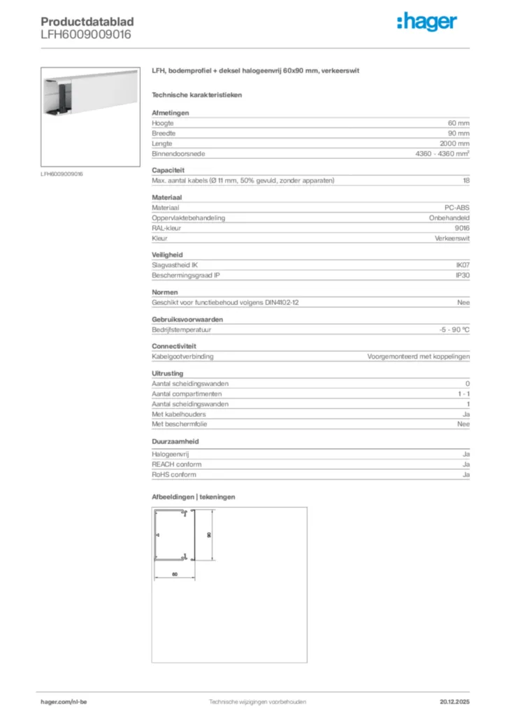 Afbeelding Hager Productdatablad LFH6009009016 | Hager Belgium