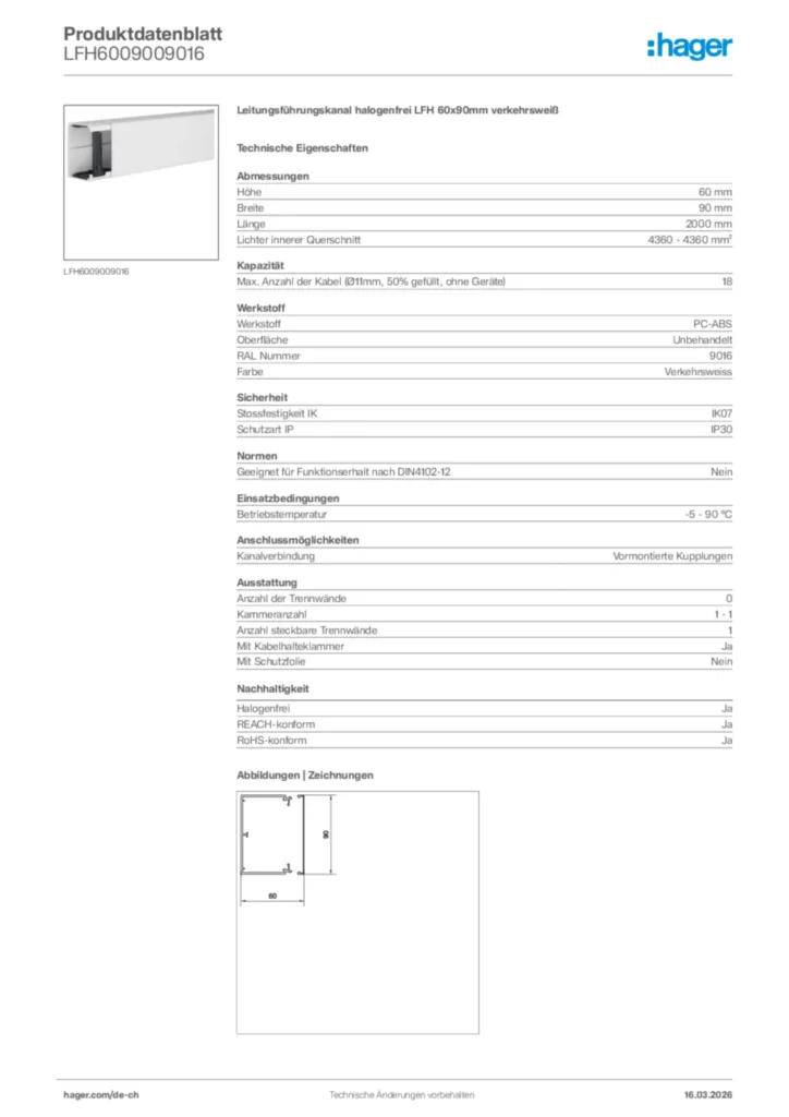 Bild Hager Produktdatenblatt LFH6009009016 | Hager Schweiz