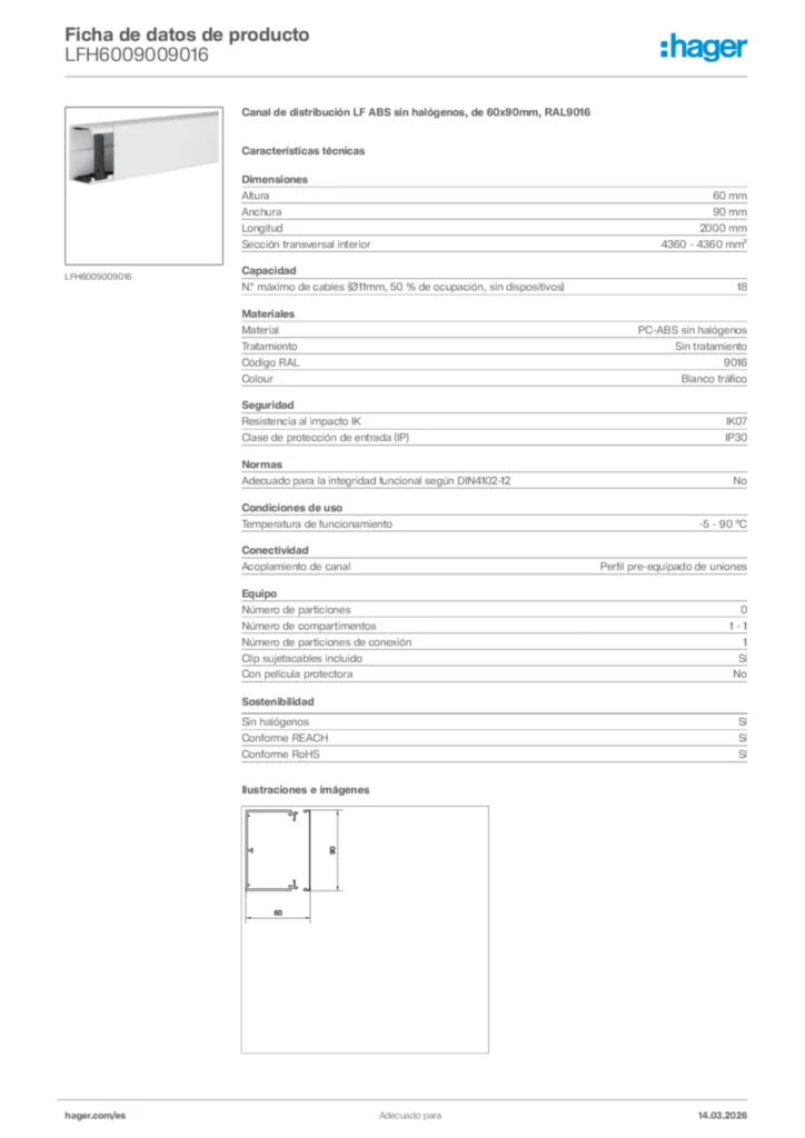 Imagen Hager Ficha de datos de producto LFH6009009016 | Hager España
