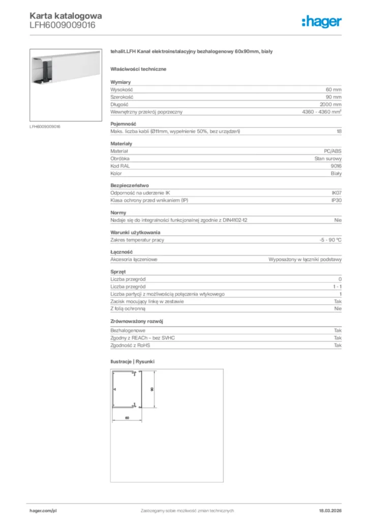 Zdjęcie Hager Karta katalogowa LFH6009009016 | Hager Polska