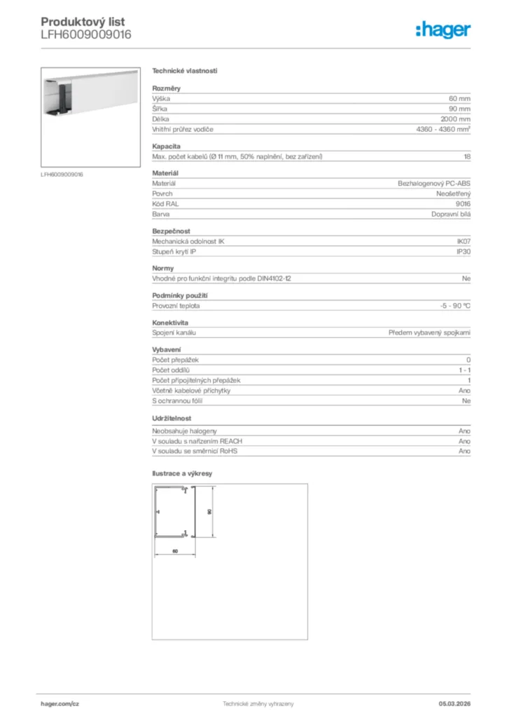 Obrázek Hager Product data sheet LFH6009009016 | Hager