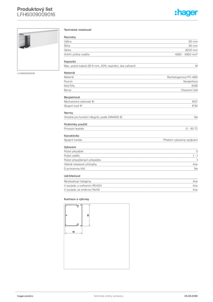 Obrázek Hager Produktový list LFH6009009016 | Hager
