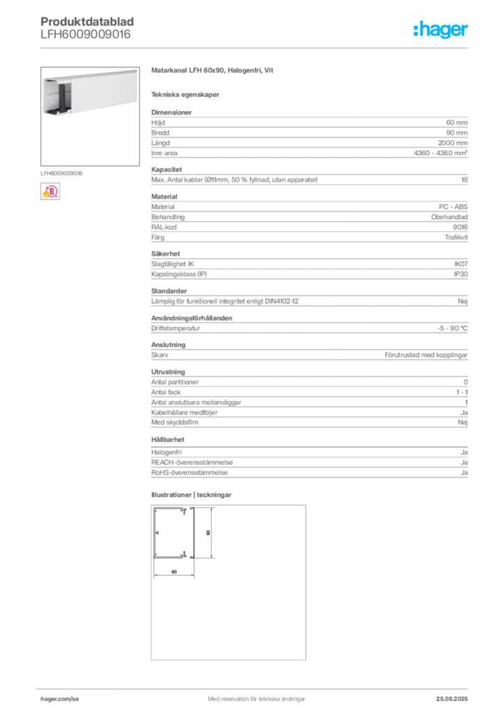 Bild Hager Produktdatablad LFH6009009016 | Hager Sverige