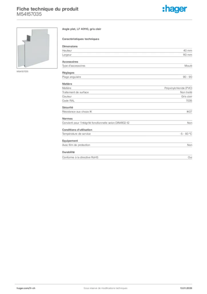 Image Hager Fiche technique du produit M54157035 | Hager Suisse
