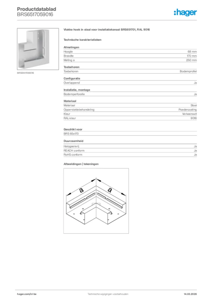 Afbeelding Hager Productdatablad BRS6517059016 | Hager Belgium