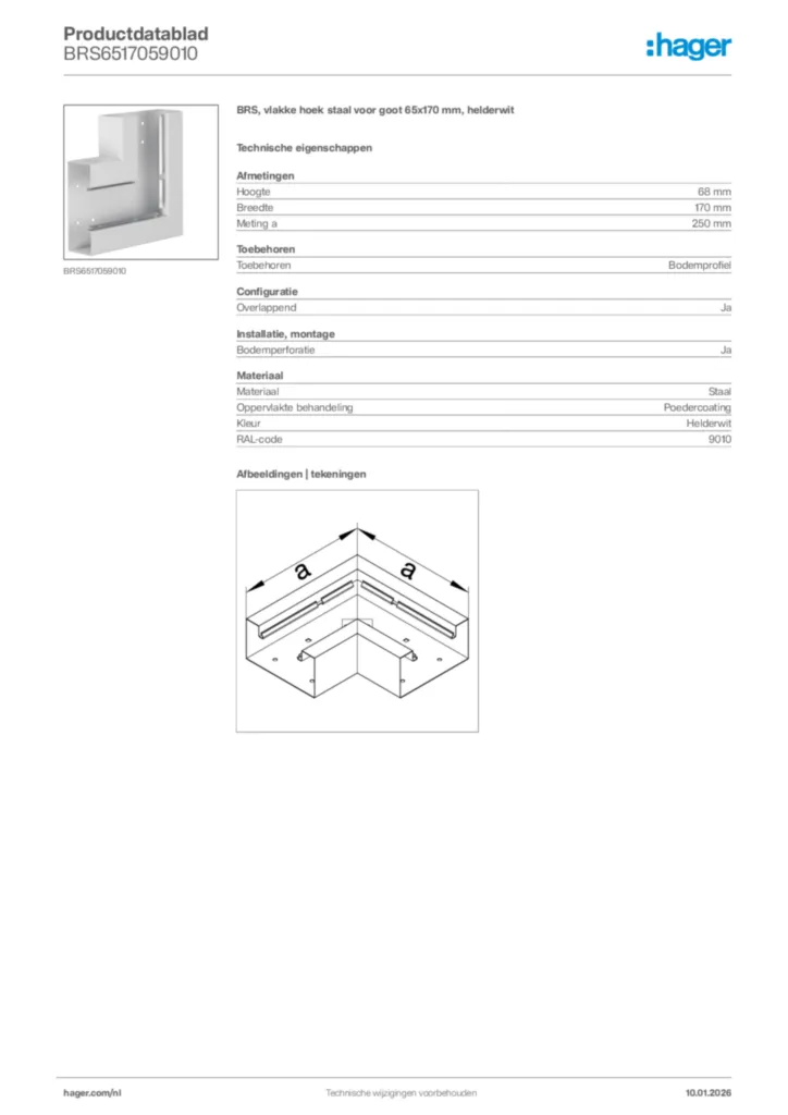 Afbeelding Hager Productdatablad BRS6517059010 | Hager Nederland