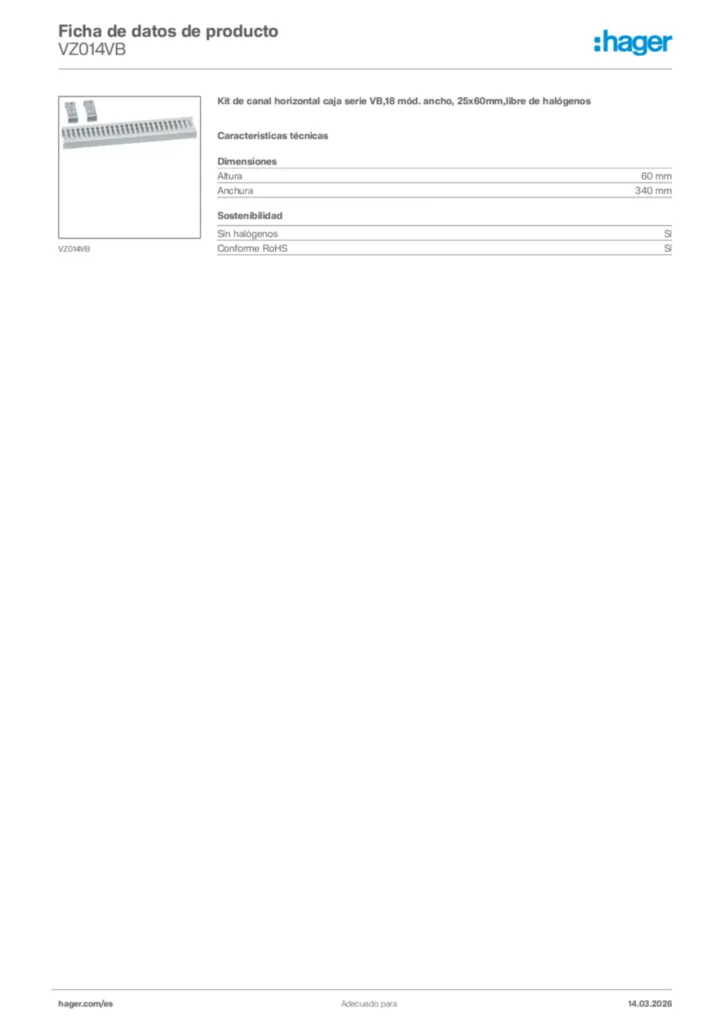 Imagen Hager Ficha de datos de producto VZ014VB | Hager España