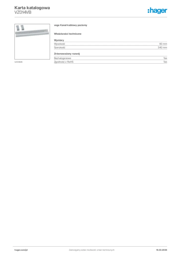 Zdjęcie Hager Karta katalogowa VZ014VB | Hager Polska