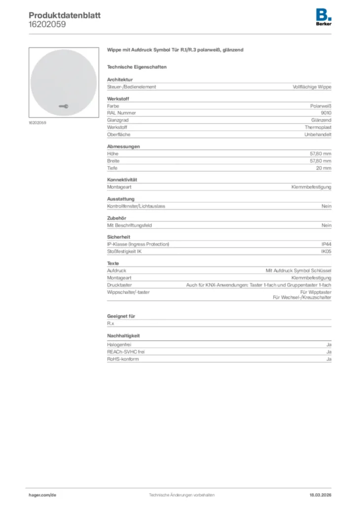 Bild Berker Produktdatenblatt 16202059 | Hager Deutschland