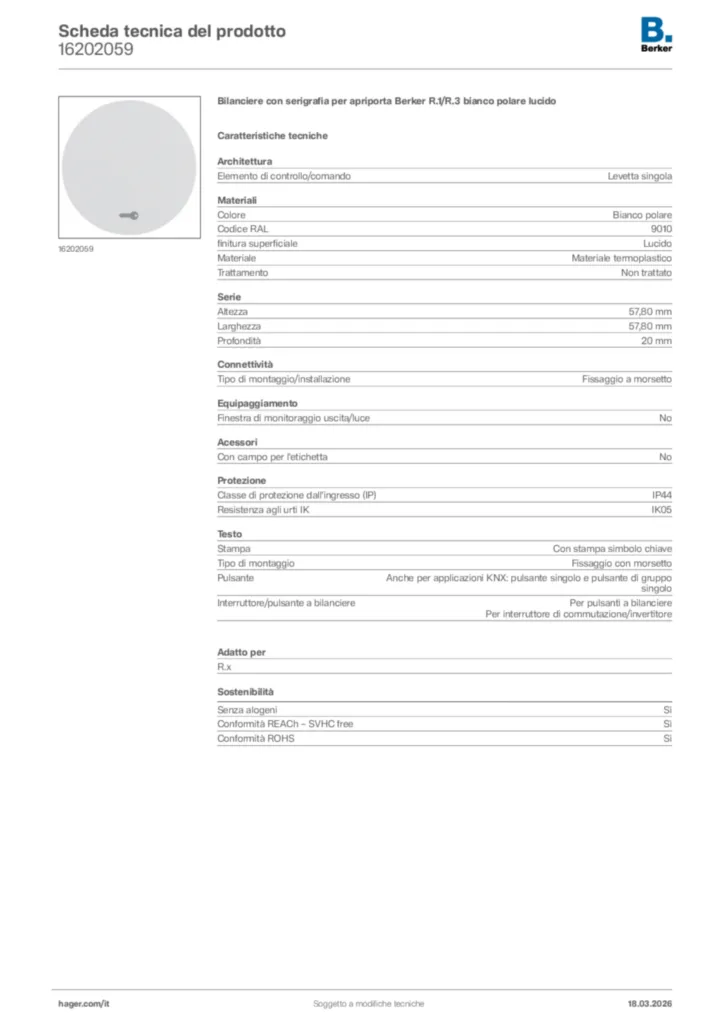Immagine Berker Scheda tecnica del prodotto 16202059 | Hager Italia