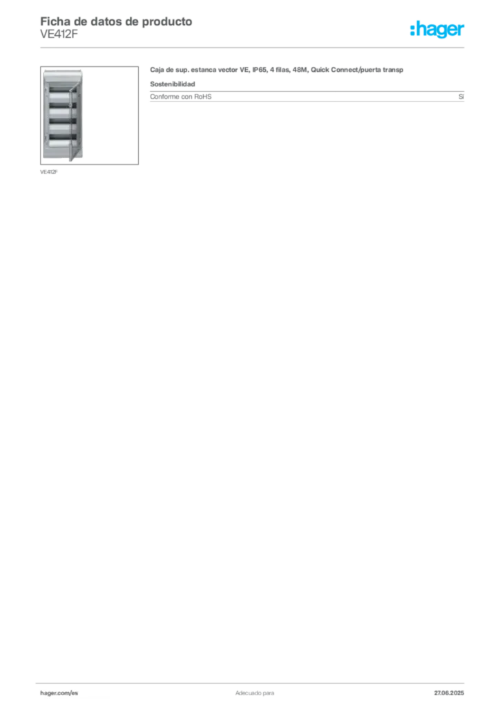 Imagen Hager Ficha de datos de producto VE412F | Hager España