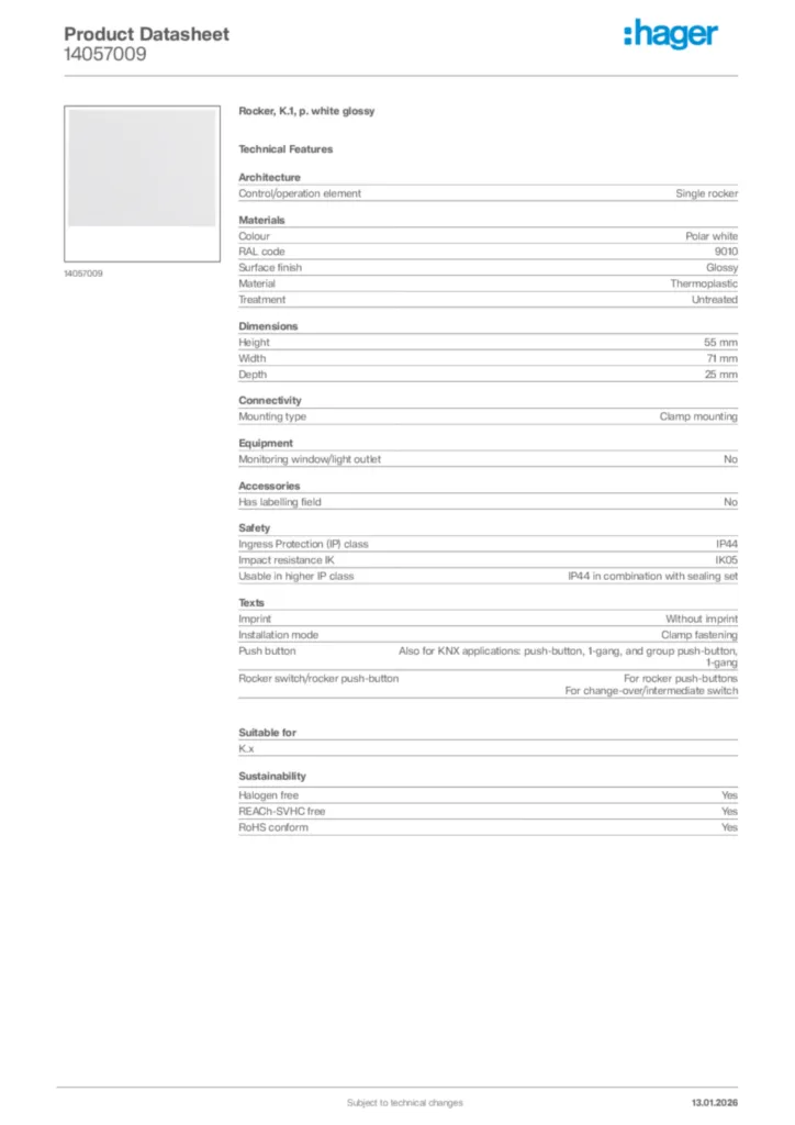 Image Hager Product data sheet 14057009  | Hager