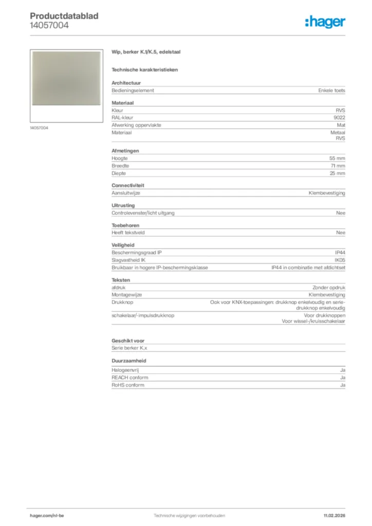 Afbeelding Hager Productdatablad 14057004 | Hager Belgium