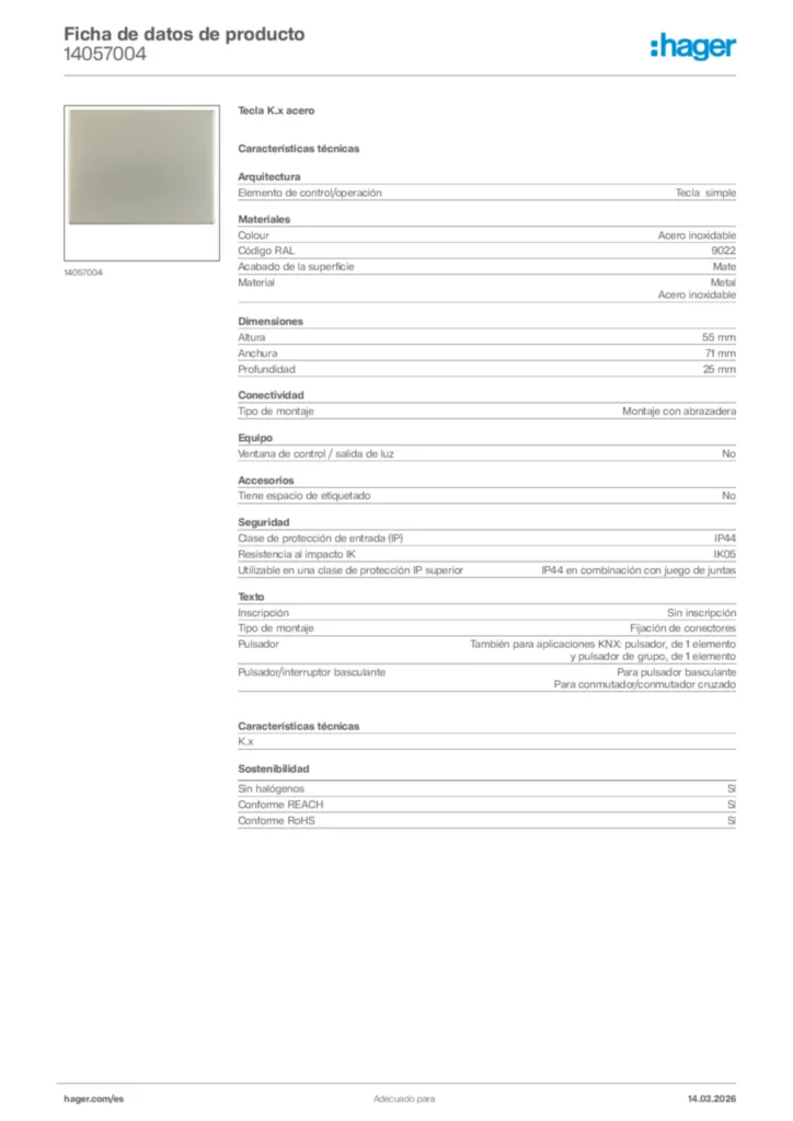 Imagen Hager Ficha de datos de producto 14057004 | Hager España