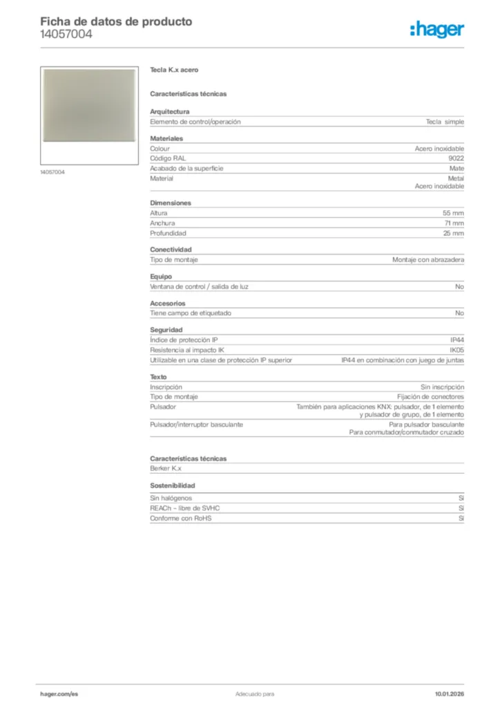 Imagen Hager Ficha de datos de producto 14057004 | Hager España