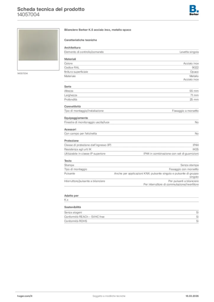 Immagine Berker Scheda tecnica del prodotto 14057004 | Hager Italia