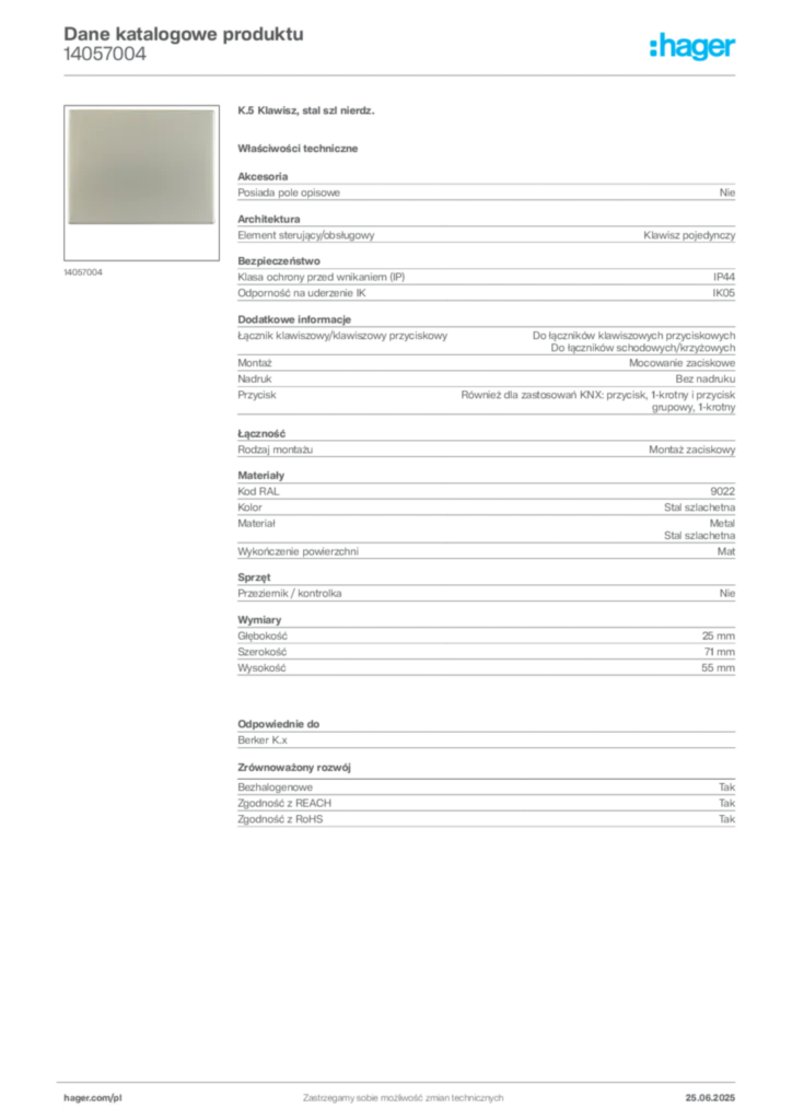 Zdjęcie Hager Dane katalogowe produktu 14057004 | Hager Polska